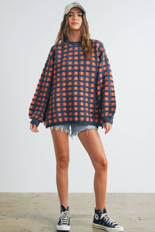 Checkered Bliss- Oversized Sweater